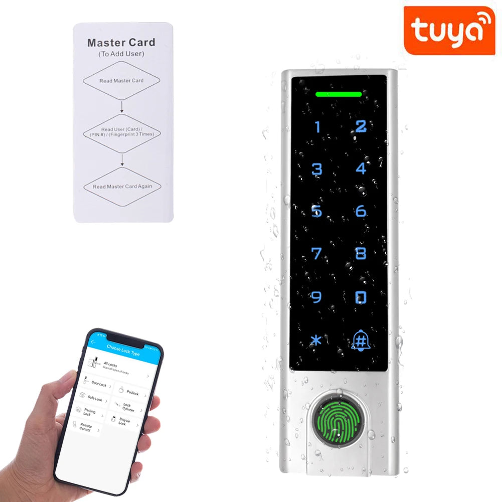 Tuya APP Fingerprint Access Control Standalone Keypads 125Khz RFID Reader Door Lock Waterproof Keypad Wifi Remote Open Anywhere Vue
