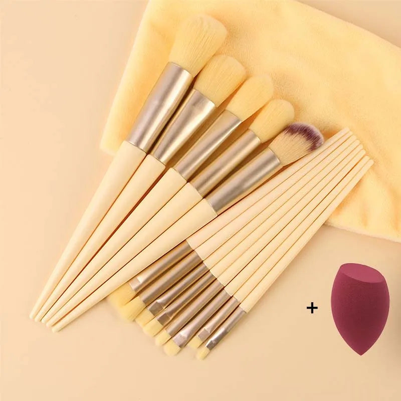 CALIYI Makeup Brushes Sponge Set Make Up for Women Cosmetic Goat Hair Tool Professional Eye Shadow Foundation Blush Blender Egg Vue Yellow