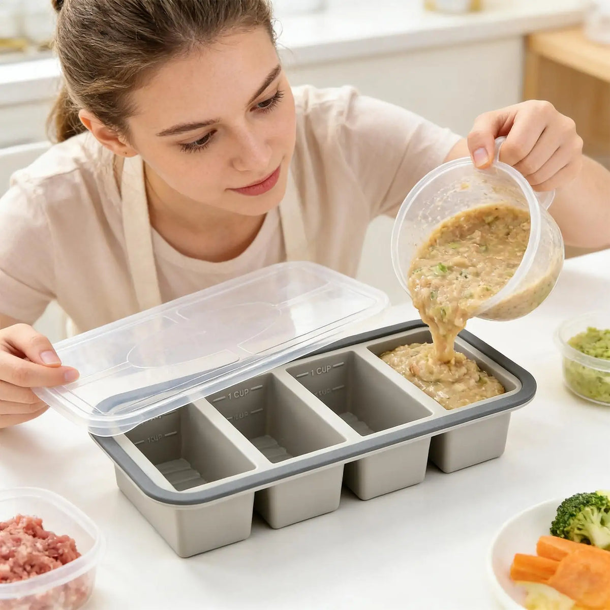 Soup Cubes Freezer Tray with Lid Easy Release Freezing Container Soup Freezer Containers for Sauce Broth Rice Liquid Leftover Vue