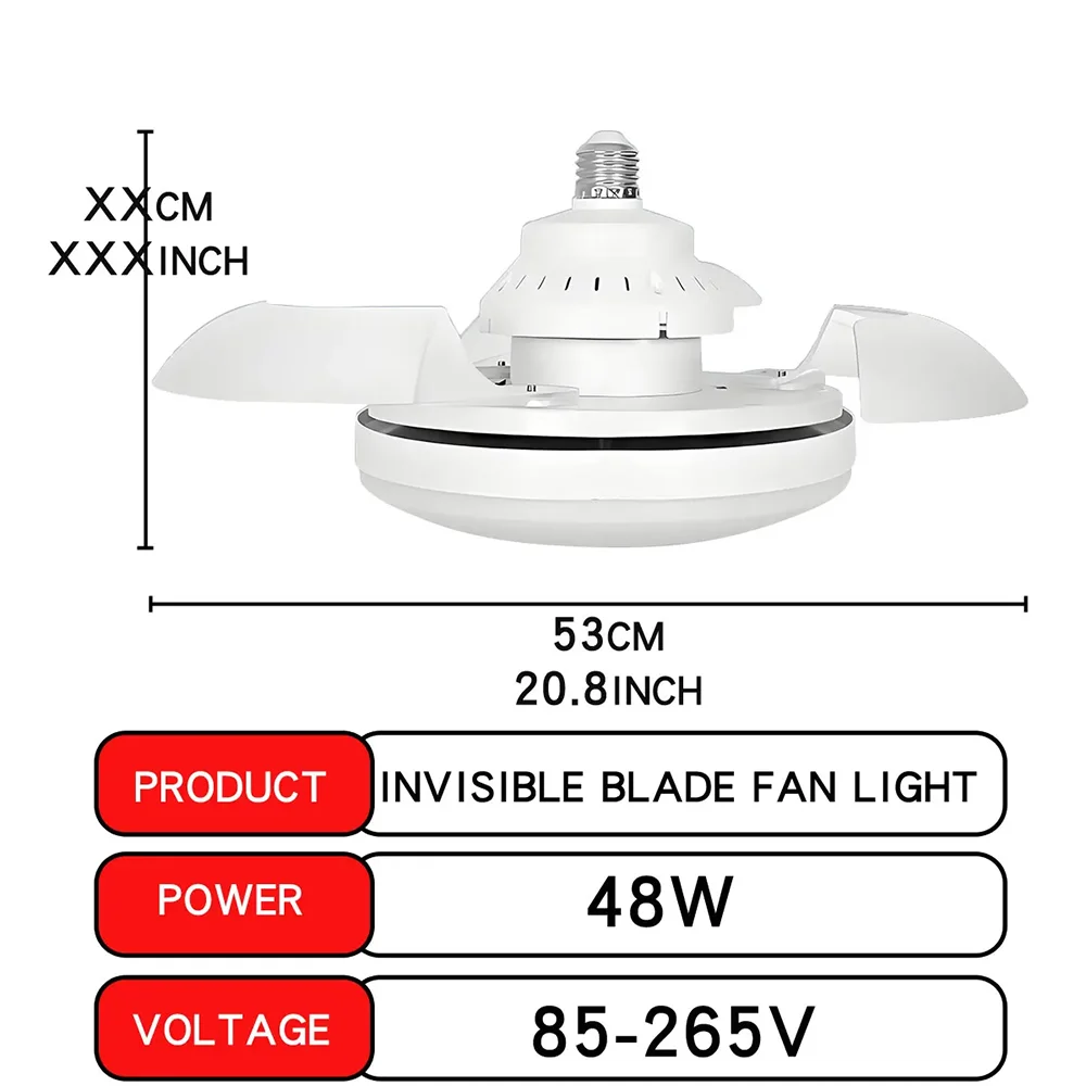 52CM Ceiling Fan Light Suitable For E27 Base Silent Retractable Blade With Remote Control Room Lighting Small Electric Fan Vue