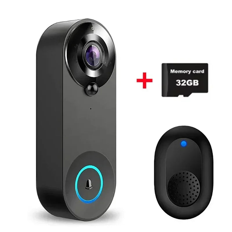 1080P HD Smart Wireless Doorbell WiFi Video Doorbell Night Vision Tuya Smart Home Security Motion Detect Door Bell Camera Vue With 32GB Card