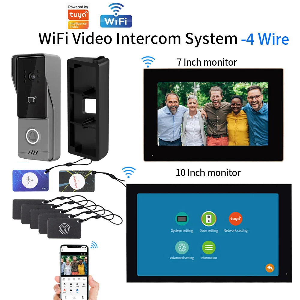 WiFi Touch Screen Intelligent Video Intercom Kit with Access Control Function, Video Doorbell Supporting Tuya App Vue