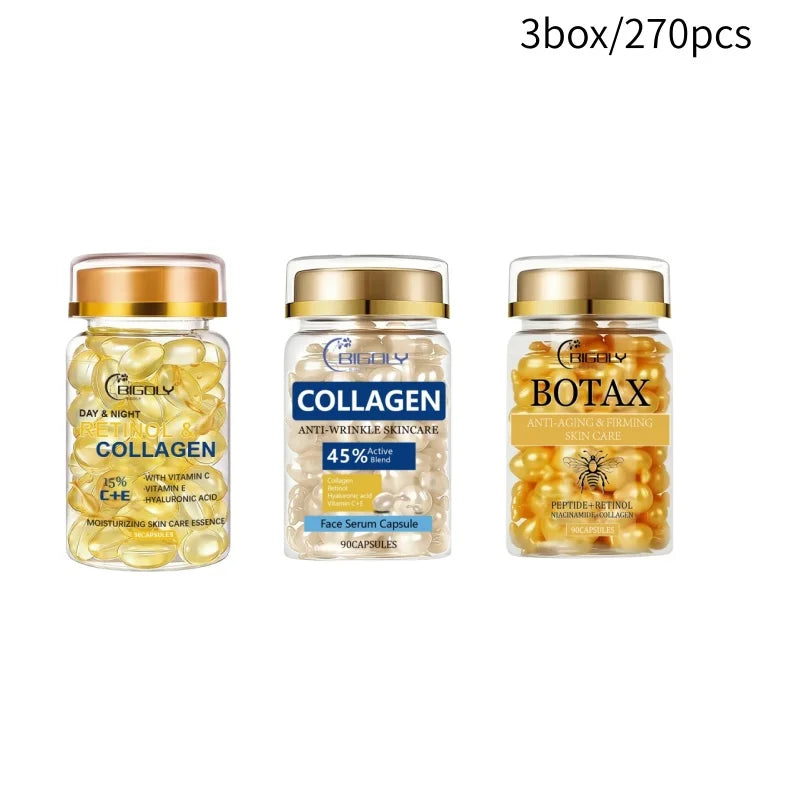 Retinol Collagen Moisturizing Skin Care Essence, Containing Collagen and Other Skin Care Ingredients, Nourishes, Moisturizes, and Brightens the Complexion, Making the Skin Delicate, Smooth, and Elastic Individually Packaged, Vue 3 Boxes