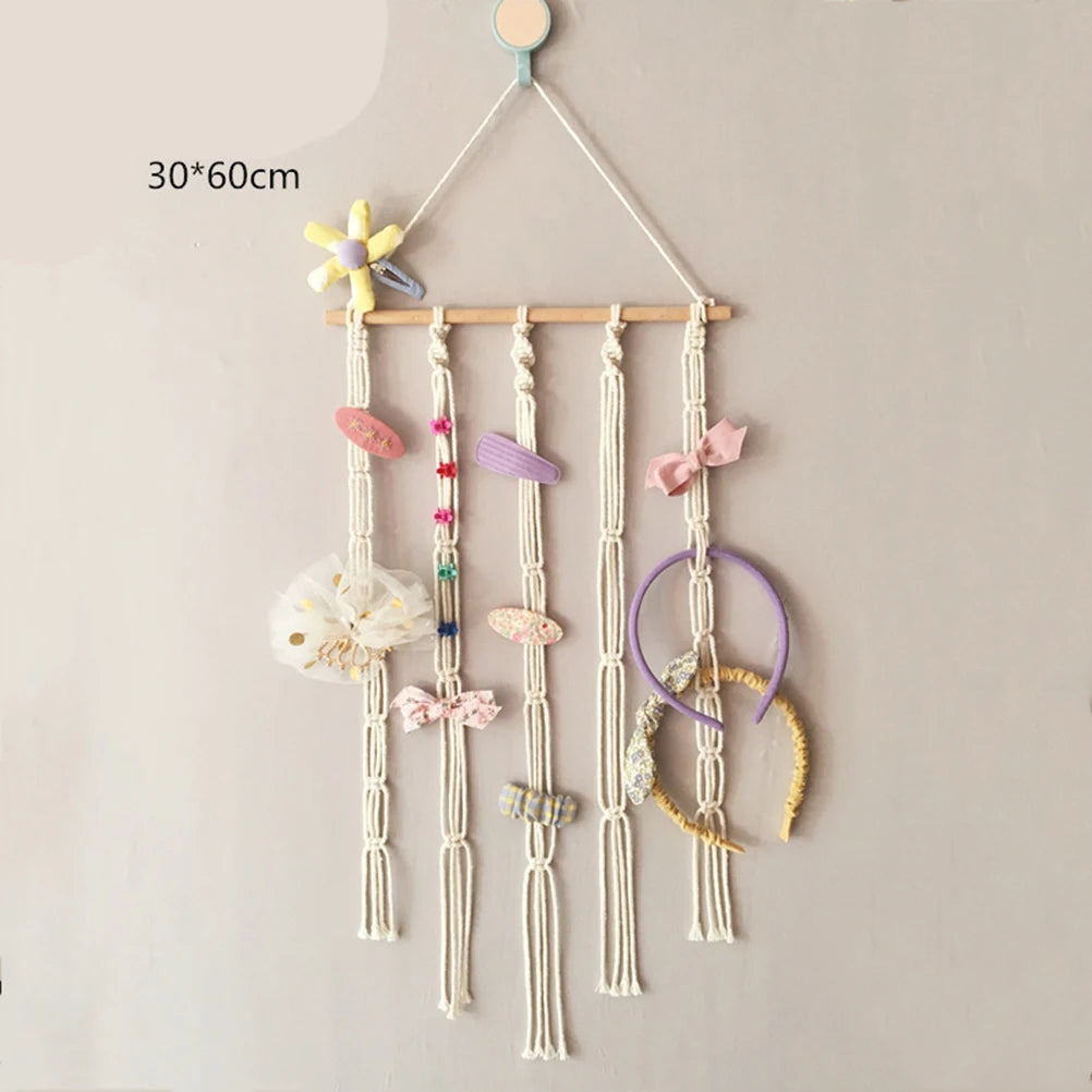 Hair Bow Holder Hanging Hair Clips Hanger Headband Storage Organizer Boho Wall Decor Bow Organizer for Baby Girls Room, Ivory Vue Default Title