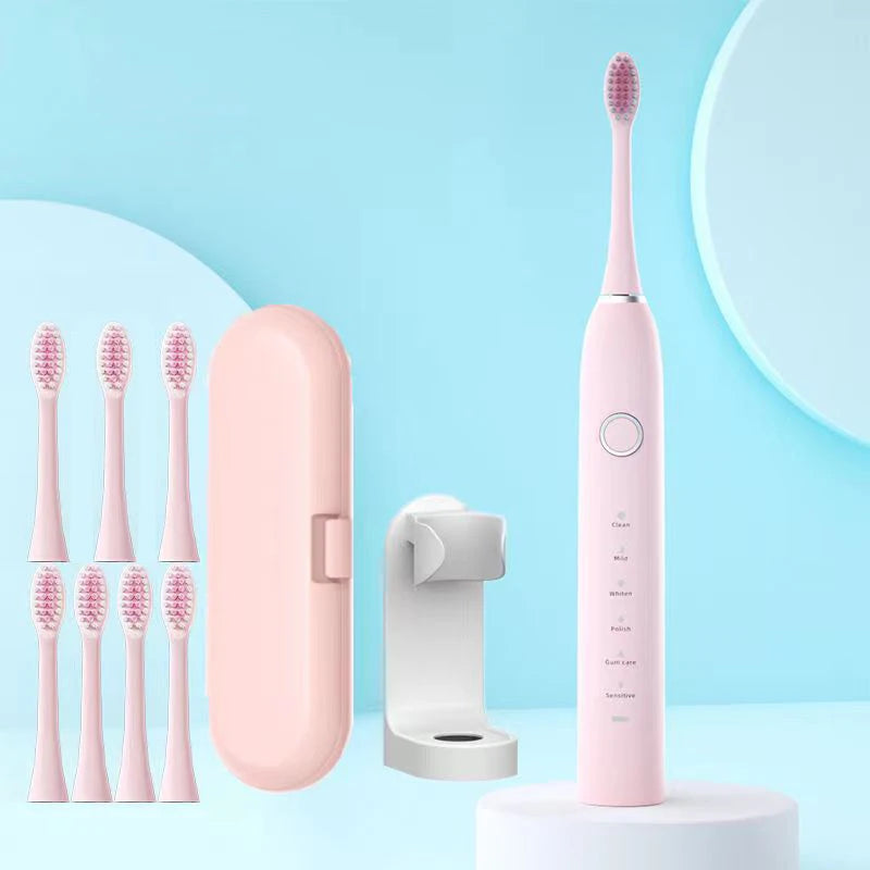 6 Modes Electric Sonic Toothbrush USB Rechargeable for Adults Ultrasonic Tootbrush with 4/8 Replacement Heads Smart Timer IPX7 Vue