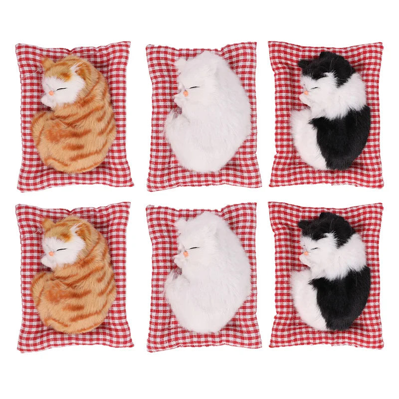 Cute Plush Kittens Doll Toy for Home And Car Decoration Simulation Sleeping Cats Car Ornaments Lovely Dashboard Decor Vue