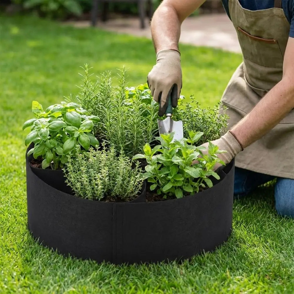 7 Grids Garden Grow Bags Circular Freestanding Divided Planter Heavy Duty Felt Root Aeration Plant Nursery Vue