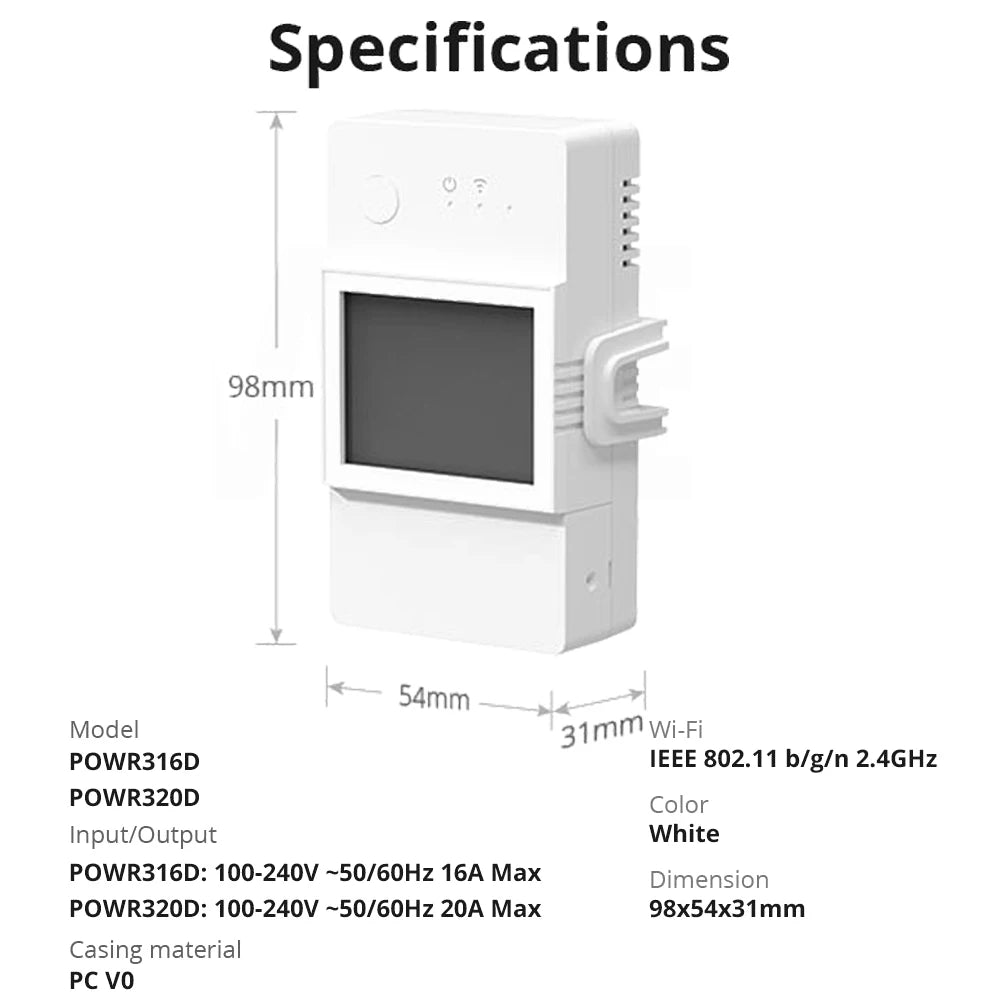 100-240V 16A WiFi Smart Switch High Accuracy Power Consumption Measure Monitor Current Energy Meter Work with Alexa Google Home Vue