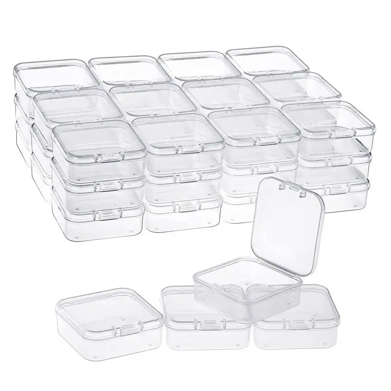 ABKW-80 Pack Pack Clear Plastic Beads Storage Containers Box With Hinged Lid For Small Items, Diamond, Beads (2.2X2.2X0.79In) Vue