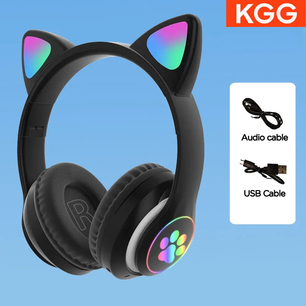 Cat Ears Headphones Flash Light Wireless With MIC Control LED Kid Stereo Cute Music Bluetooth Phone Headset Earphone Girls Gift Vue Type 1 with box 1