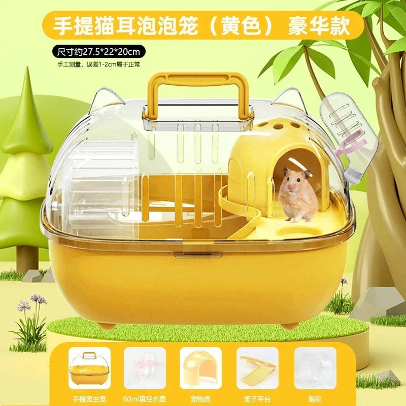 Hamster Cage Extra Large Luxury Transparent Portable Handheld Travel Villa For Golden Hamsters Spacious Home Pet Gift For Kids Vue