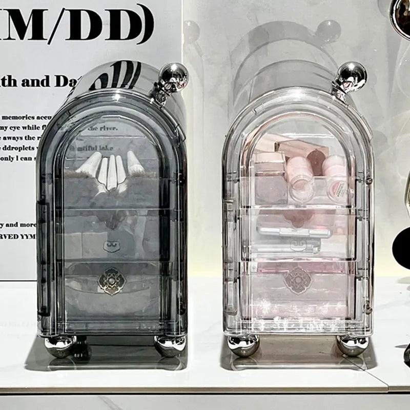Transparent Cosmetic Tools Organizer with Clear Drawers Top Shelf Plastic Lipstick Air Cushion Eyeshadow Drawer Storage Box Vue