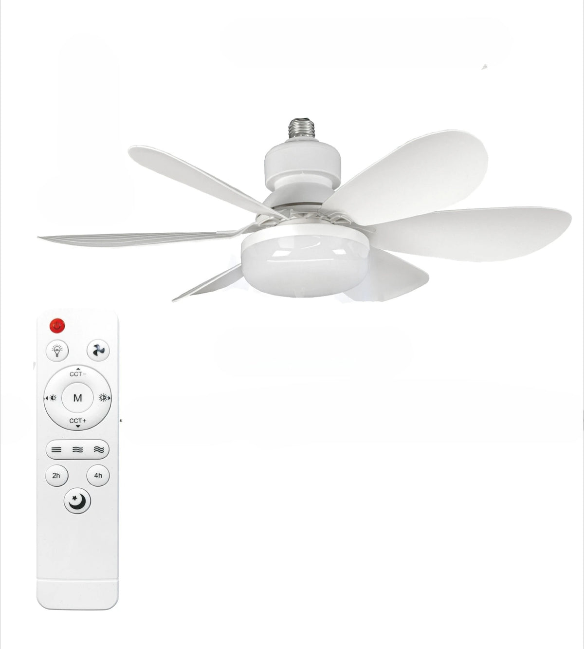Ceiling Fan with Light E27 52CM Fan Light with Remote Control Super Quiet Socket Ceiling Fan for Bedroom Kitchen Home Lighting Vue WHITE 6 40W