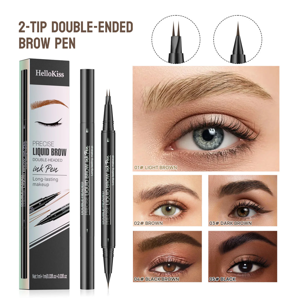 Hellokiss Two-Pronged Liquid Eyebrow Pencil, Waterproof and Sweat-Proof Wild Double-Ended 2-in-1 Liquid Eyebrow Pencil Vue