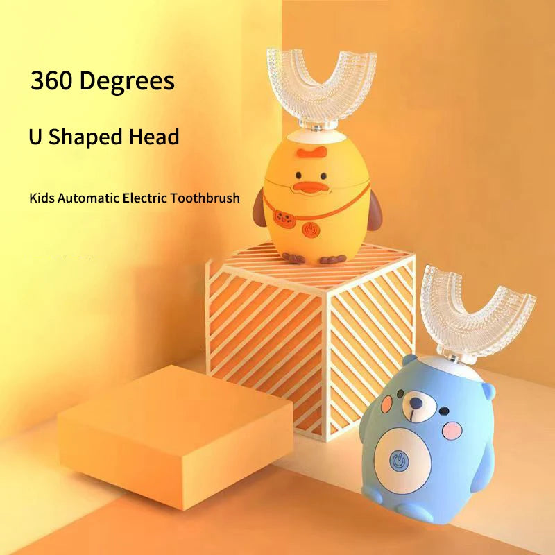 U Shaped Electric Toothbrush for Kids Children 360 Degrees Automatic Sonic Toothbrush Rechargeable Smart Timer Disinfectant Cup Vue