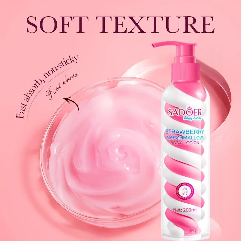 1 Bottle of 200ml Strawberry Marshmallow Body Lotion, a Deeply Moisturizing Formula Suitable for All Light Beige Skin Tones, Non-Greasy Moisturizing Cream with a Creamy Fragrance, Ideal as a Holiday Gift, Suitable for Both Me Vue