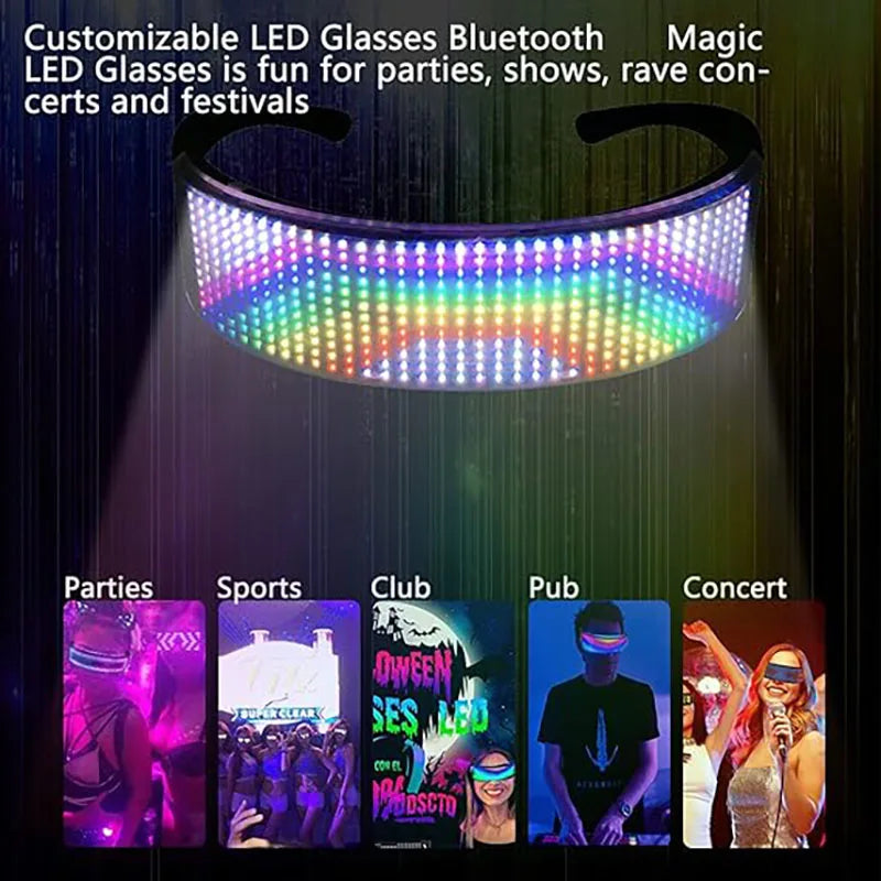 LED Glasses Bluetooth Application Programmable Display Screen RGB Light, Suitable for Gatherings, Parties, Christmas Holidays Vue