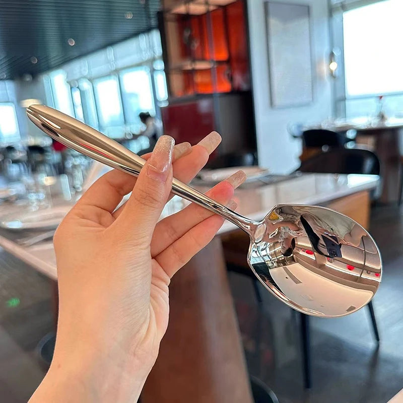 Stainless Steel Big Head Round Spoon Net Red Golden Dinner Long Handle Stirring Dessert Spoons For Kitchen Accessories Gadgets Vue
