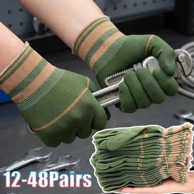 12-48Pairs Durable Gloves Breathable Lightweight Soft Abrasion Resistant for Labor Work Men Women Flexible Grip Home Vue