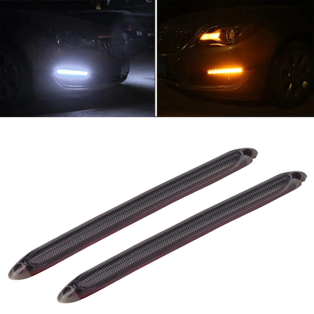 2Pcs Car LED Daytime Running Lights Waterproof Sequential Lamp Flow Turn Signal Light Amber Turn White Lamp Vue