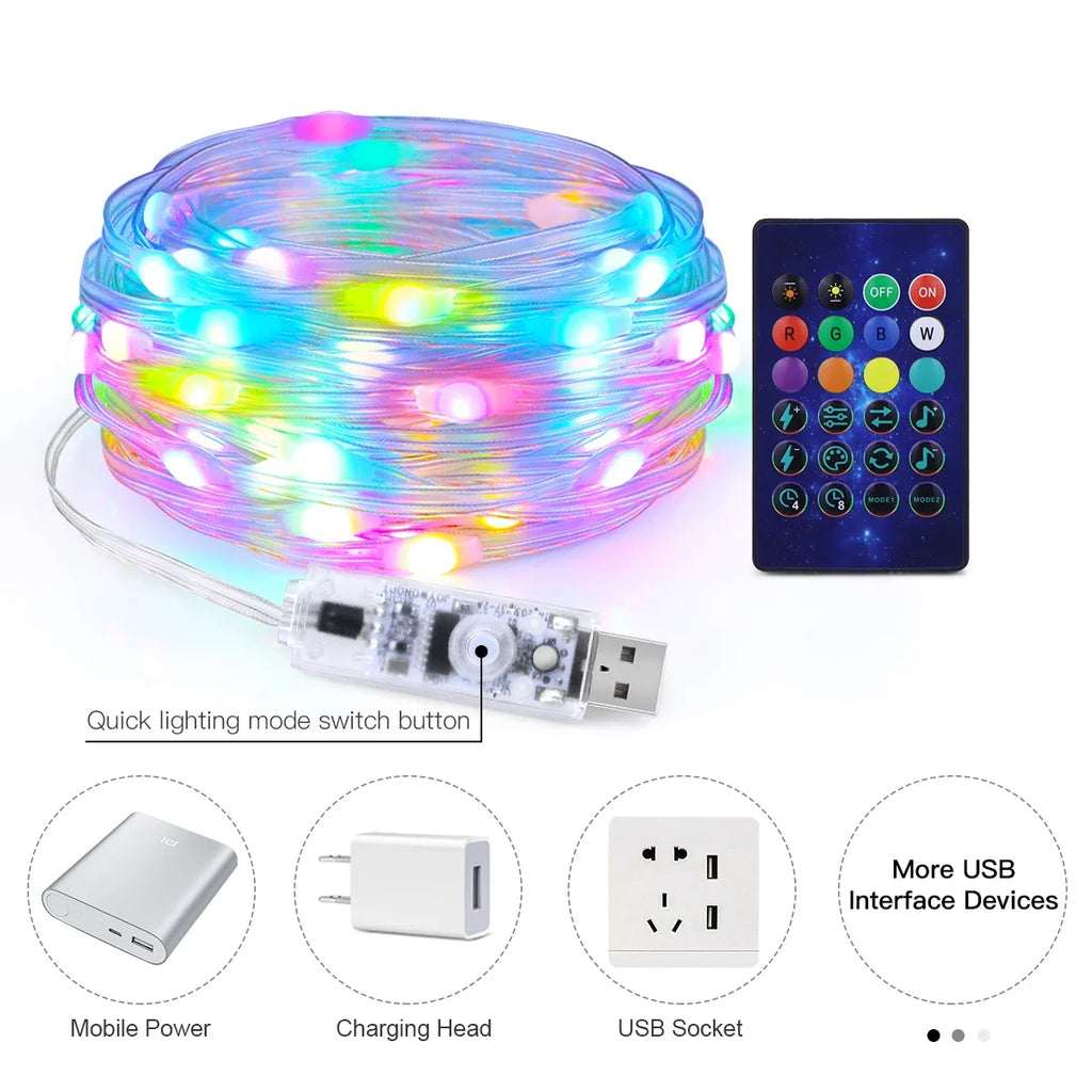 40M Led String RGB Light Smart Outdoor Festoon Party Leather Line IP65 Bluetooth Music Lamp String Fairy Lights Holiday Lighting Vue