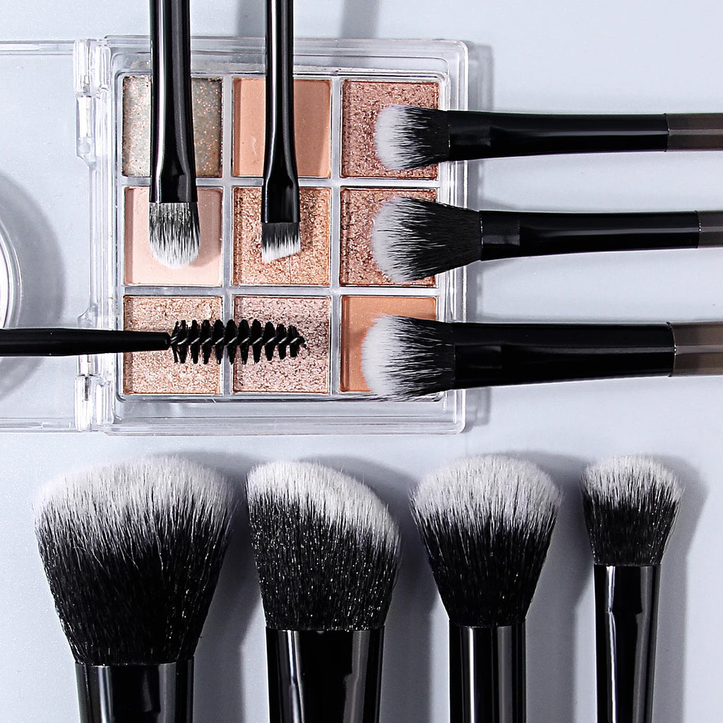 Hot Sale 10PCS Mini Travel Makeup Brush Set, Multi-Function Face Eye Brushes with Triangle Makeup Puff & Pink Bamboo Decor Eyebr Vue