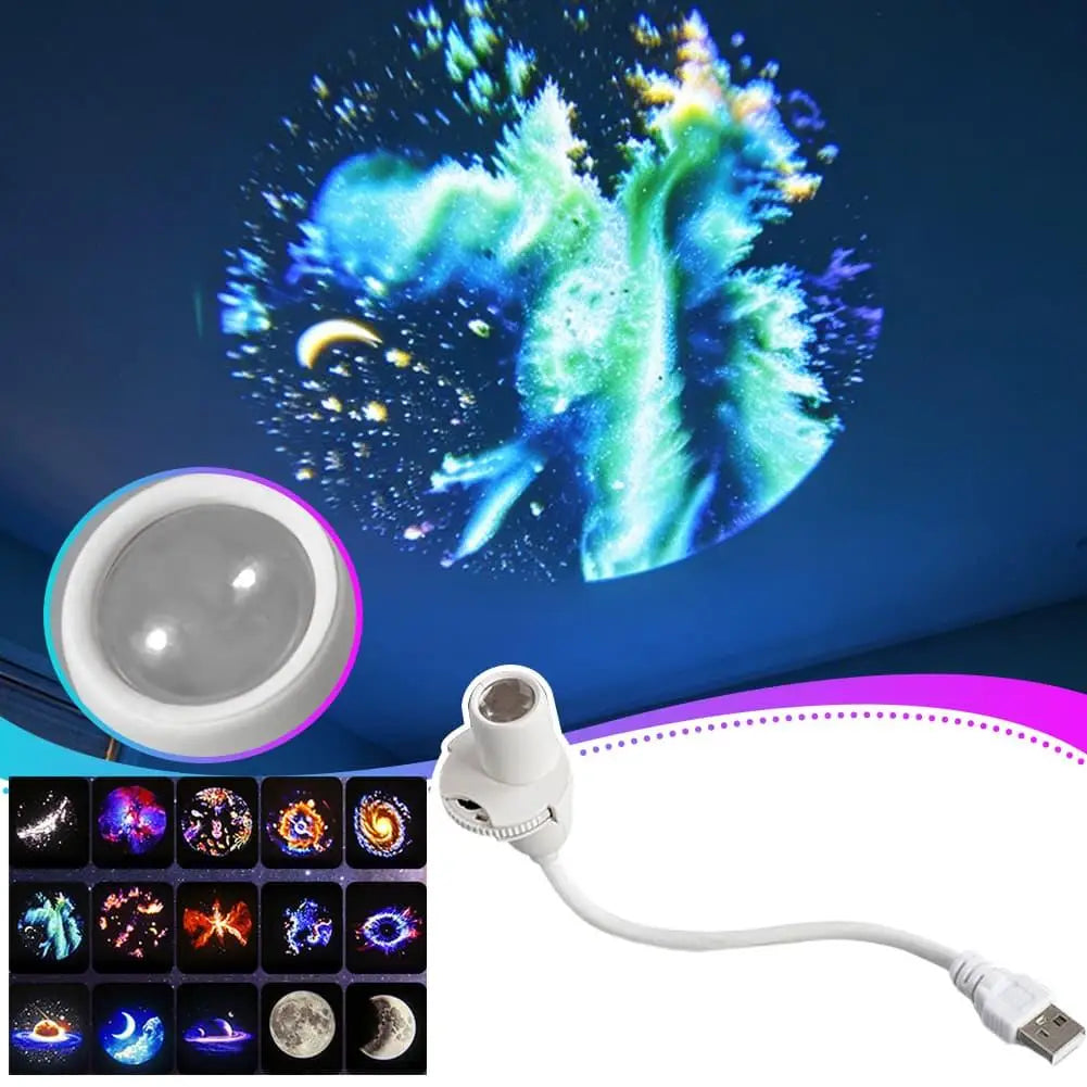 Multiple Galaxy Starry Sky Projection Light Creative 360° Angle Adjustable USB LED Night Light Home Bedroom Car Atmosphere Light Vue