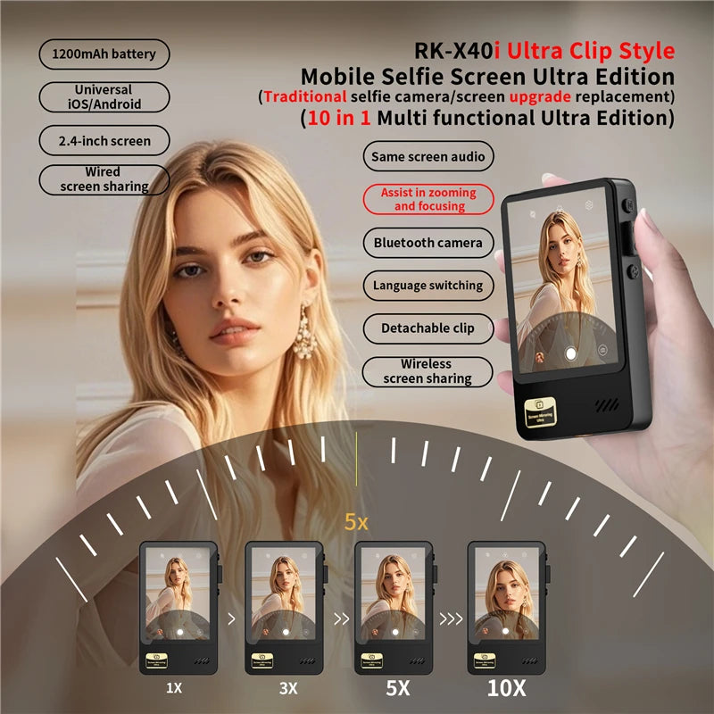 Smartphone Wireless Magnetic Monitor Screens Device Rear Camera Selfie for Phone Vlog Live Stream Video Recording Screen Phone Vue