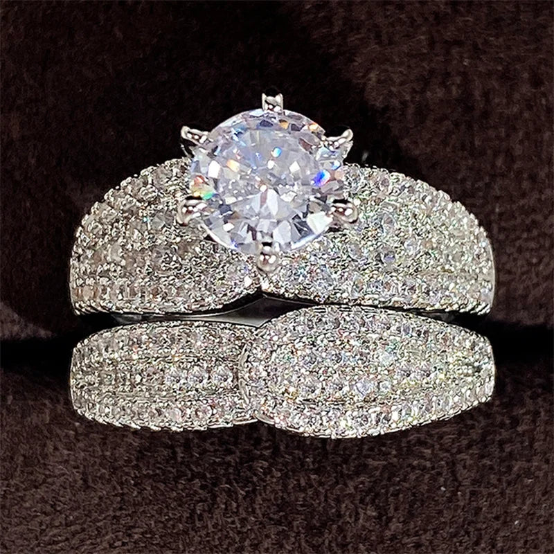Huitan 2-Pc Bridal CZ Ring Set – Wedding & Engagement Rings Bridal Ring Set Vue
