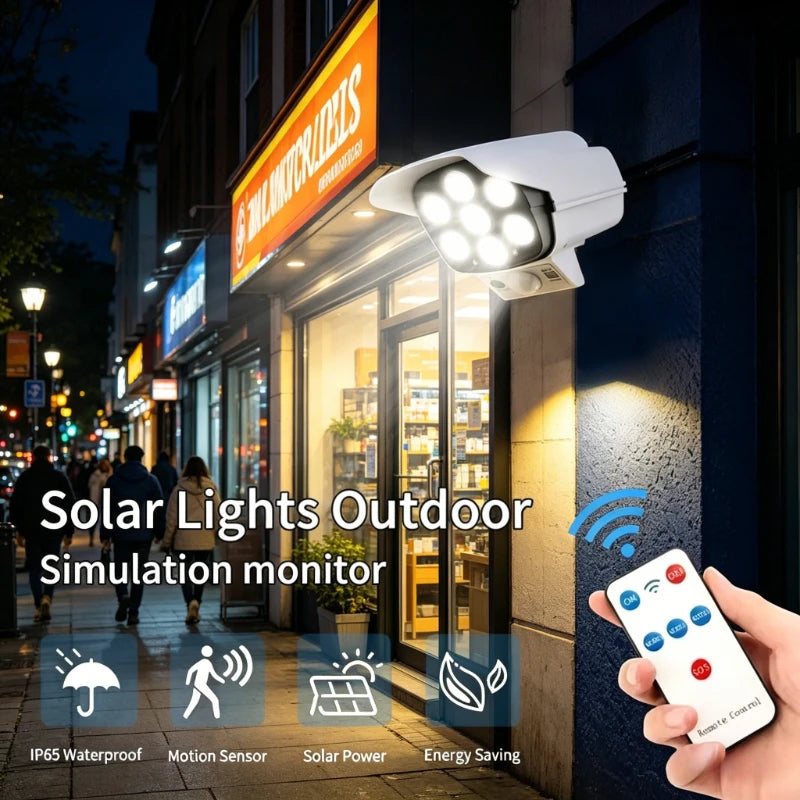Outdoor Solar Lights with Motion Sensor Remote Controller FloodLights Wireless 77LED Fake Security Camera for Garden Decoration Vue
