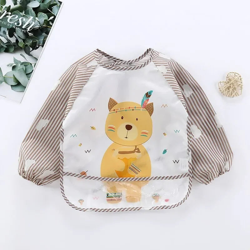 Baby Bib Burp Clothes Eating Smock Infant Toddler 1Pcs Baby Cartoon Long Sleeve Waterproof Art Apron Animal Smock Soft Vue B31 Sleeveless Bear 0-3Years old