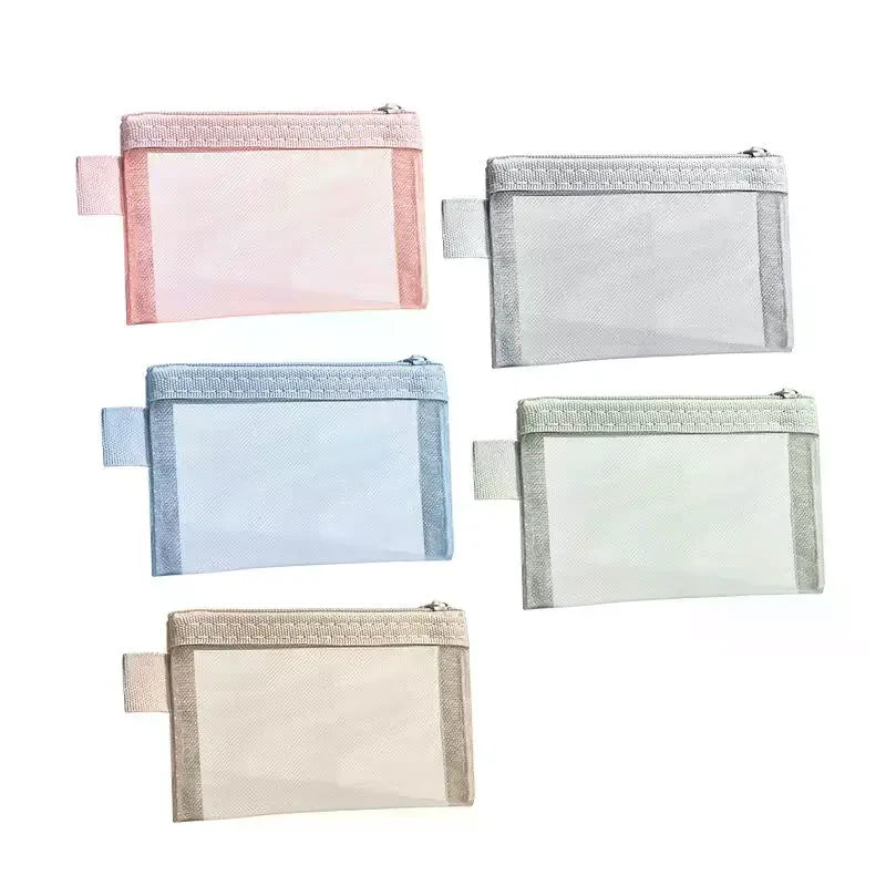 1Pc Portable Mini Zipper Mesh Storage Bag Coin Purse Small Square Mesh Coin Purse Travel Storage Carry Pouch With Zippered Vue
