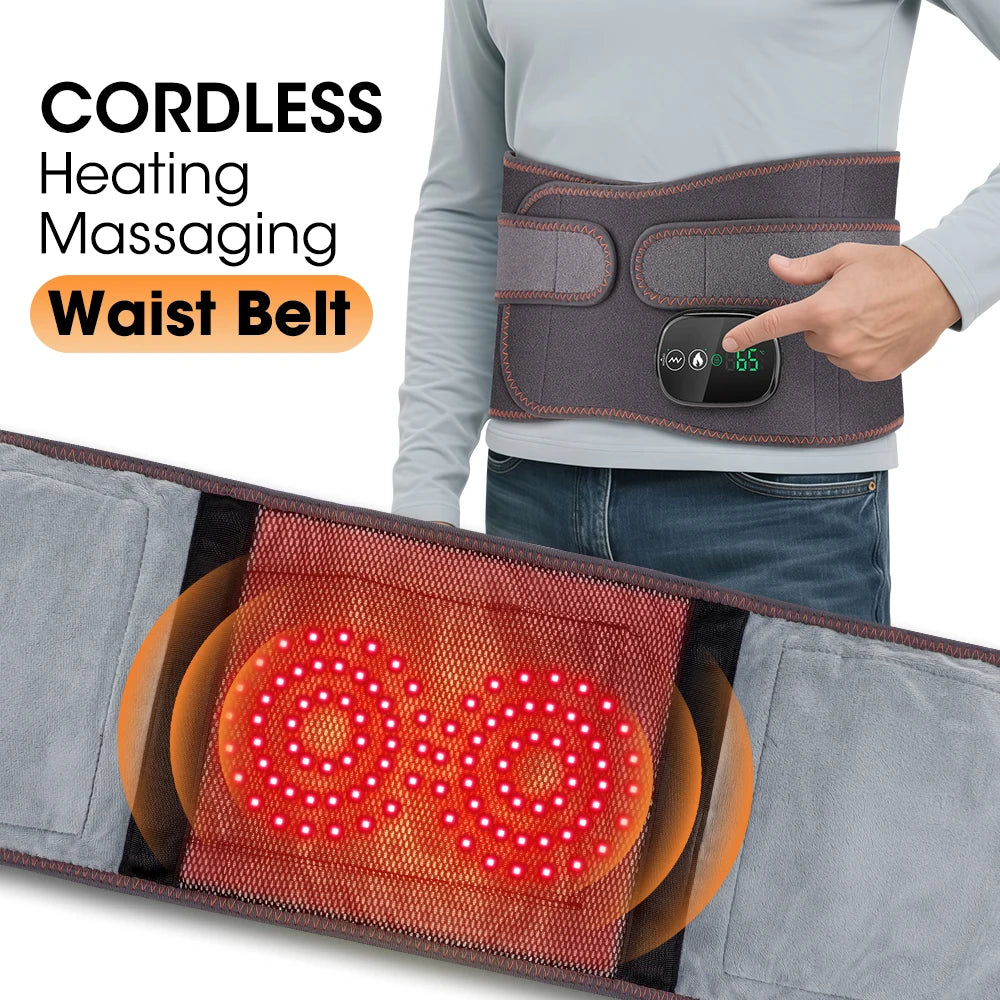 Heating Vibration Massager Belt, Dual Red Light Hot Compress Waist Support Brace Waist Back Massage Lumbar Support Belt Vue