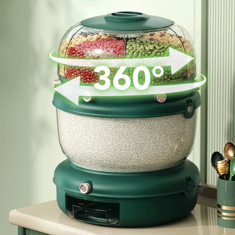 Rotatable 6-Compartment Grain & Rice Storage Container – 4kg Grain Storage Container Vue