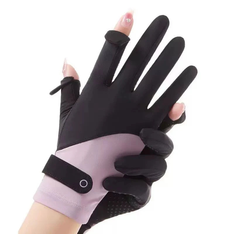 1 Pair One Size Sunscreen Breathable Anti-UV Cooling Fabric Slip Gloves Sun Protection Gloves For Outdoor Cycling Driving Vue