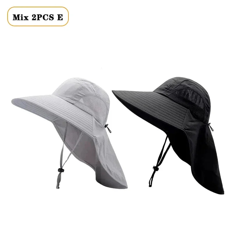 1/2/4PCS Sun Protection Bucket Hat for Men Wide Brim Fishing Cap with Neck Shade Face Flap Lightweight Summer Hiking Camping Vue Mix 2PCS E