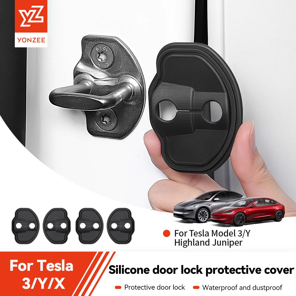YZ For Tesla Model 3 Y YL Highland Juniper 2026 Easy to Assemble 4pcs Silicone Car Door Lock Covers Protective Case Accessories Vue