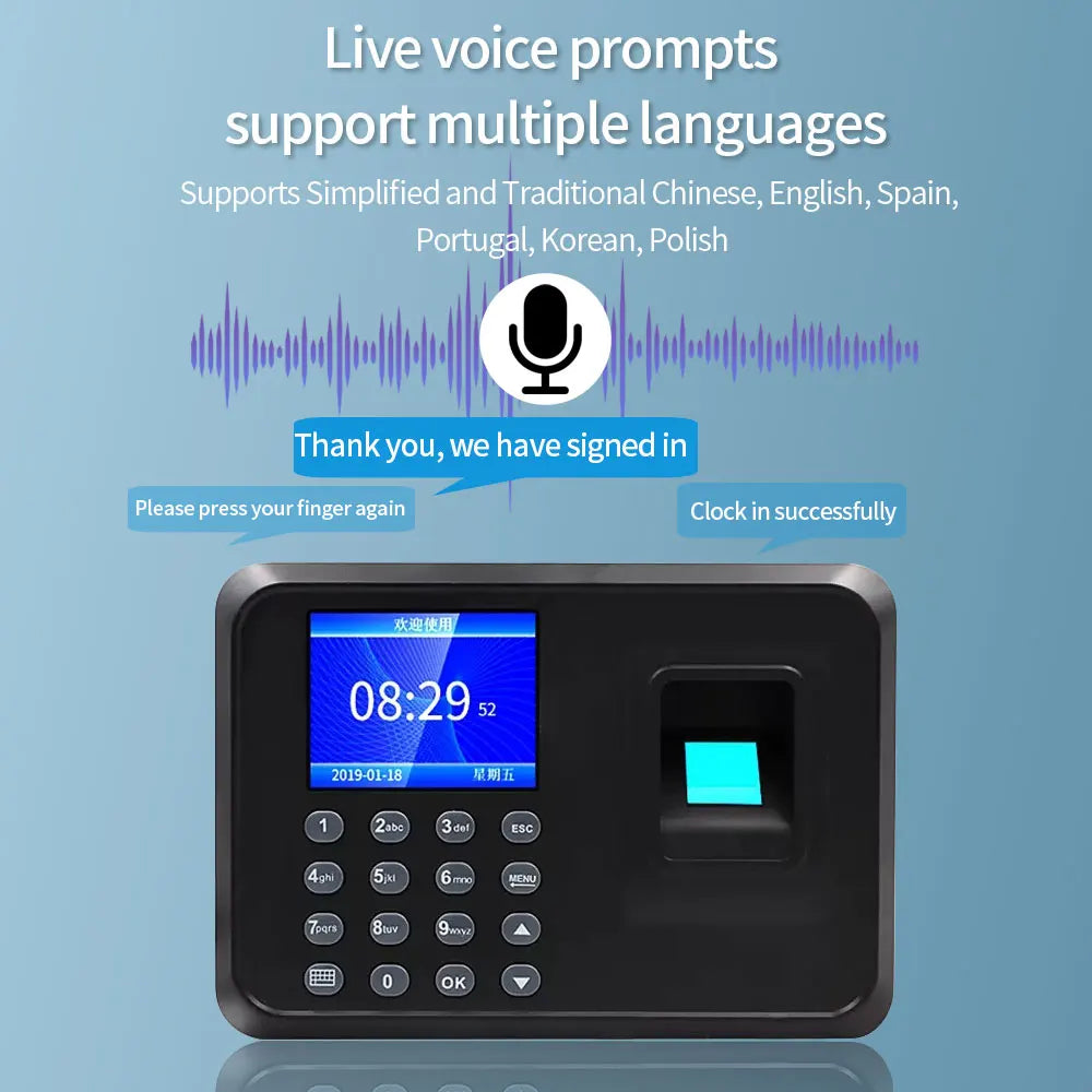 A5 Biometric Fingerprint Employee Time Attendance Smart Time Clock Recorder Device USB Data Manage Vue