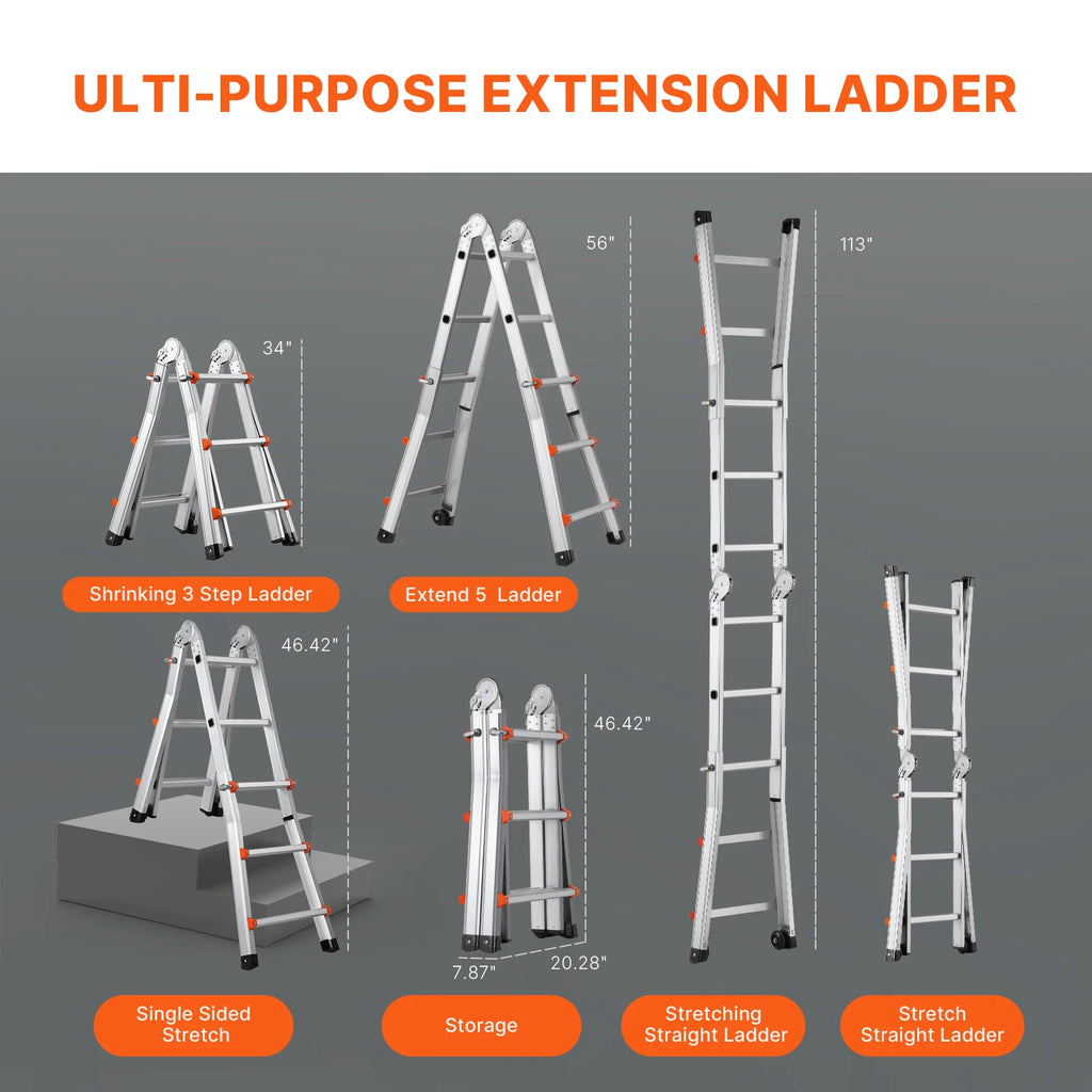 Telescoping A-Frame Aluminum Ladder – 9.5 ft, 330 lb Capacity Telescoping Extension Ladder Vue