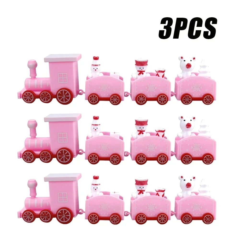 Christmas Miniature Train Decoration Santa Claus Holiday Festive Table Ornament Baking Decoration Scene Prop Home Display Vue pink-3PCS