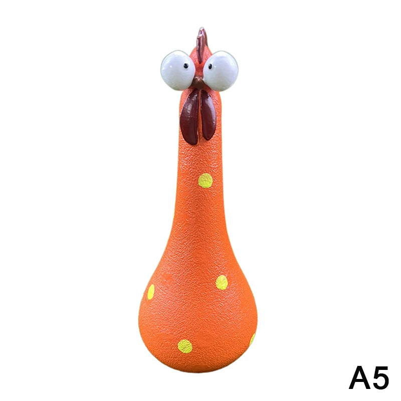 Quirky Big-eyed Chicken Figurine Colorful Polka Dot Resin Statue Long