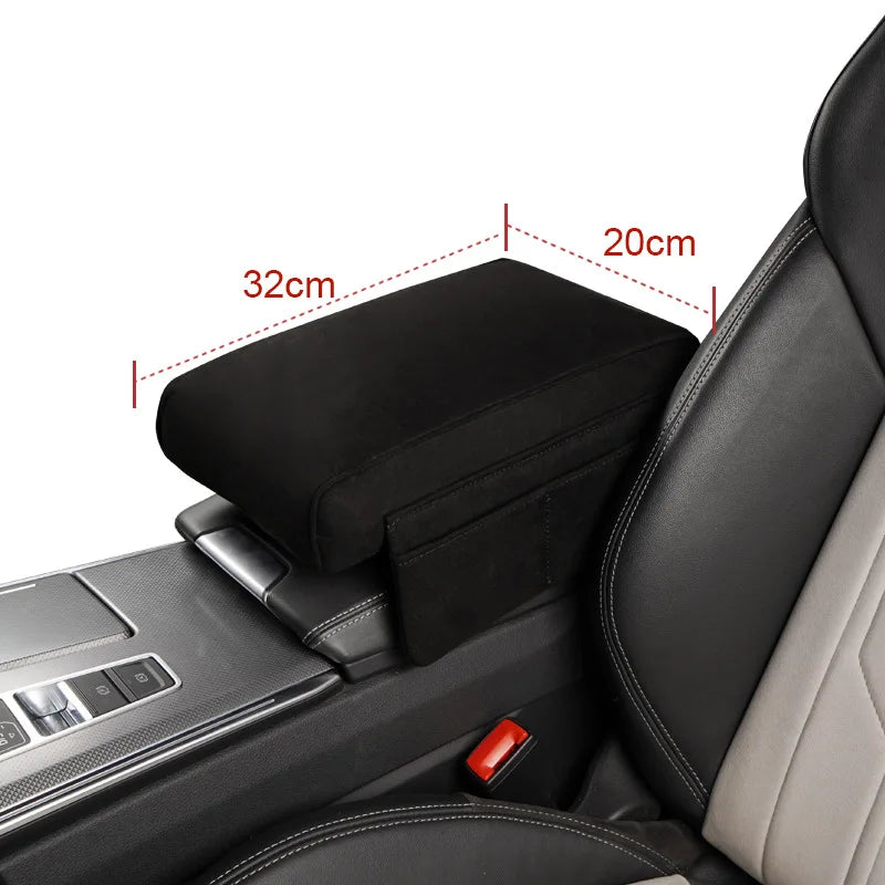 Car Armrest Cushion Suede Armrest Cup Holder Center Console Increased Elbow Support Armrest Cushion Vehicle Arm Storager Box Vue
