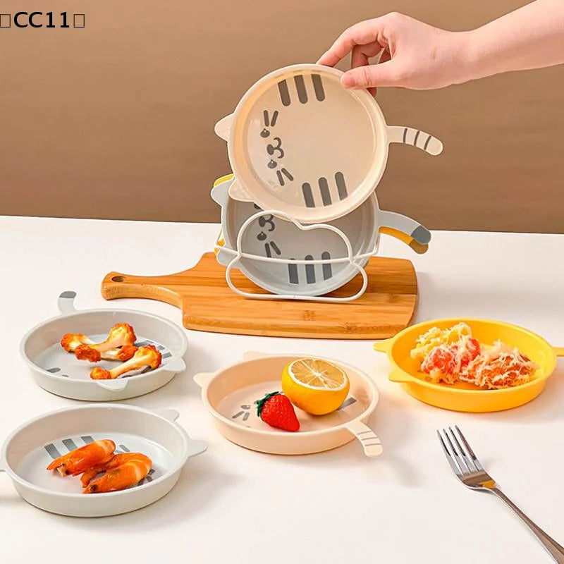 Cute Cat Pattern Plastic Dessert Snack Food Plate Reusable Spit Bone