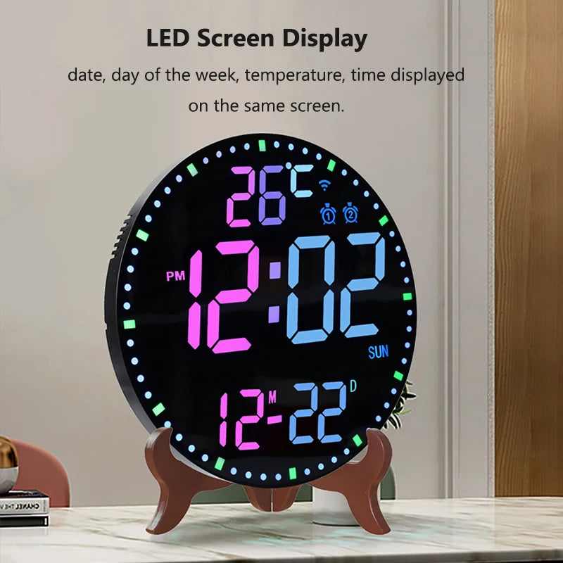 LED Wifi Digital Wall Clock Multifunctional Temperature Display House Daily Alarm Clock Wall Hanging Colorful Intelligent Clocks Vue