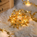 1PC 20/50LED Golden Leaf Garland Fairy Lights, Battery Operated, Elegant Decoration for Home,Christmas,Thanksgiving,Table, Party Vue Warm White 1PC 5M50LED