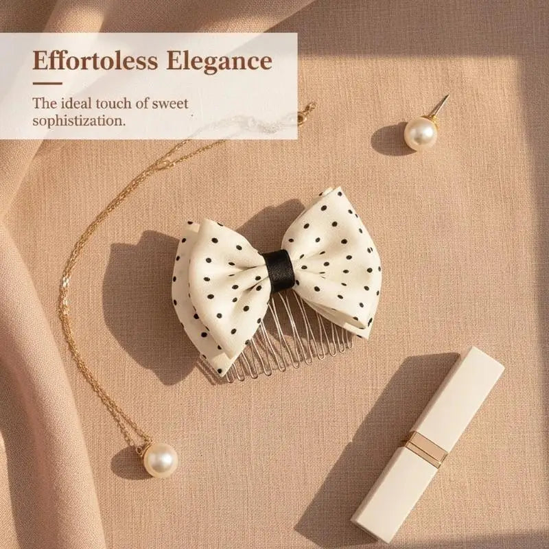 1 Pcs Polka Dot Bow Hair Combs Adorable Non Slip Metal Teeth For Daily Wear Parties Weddings Hair Styling Vue