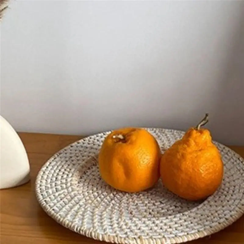 ABKW-Rattan Tray Retro Elegant Fruit Plate Round Dessert Plate Tabletop Decoration Vue