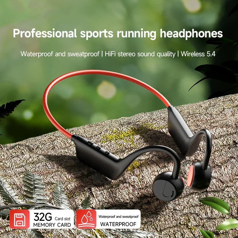 Bone Conduction Bluetooth Earbuds IPX8 Running Sports Waterproof Over-Ear Style Long Battery Life Low Noise With Mic Vue
