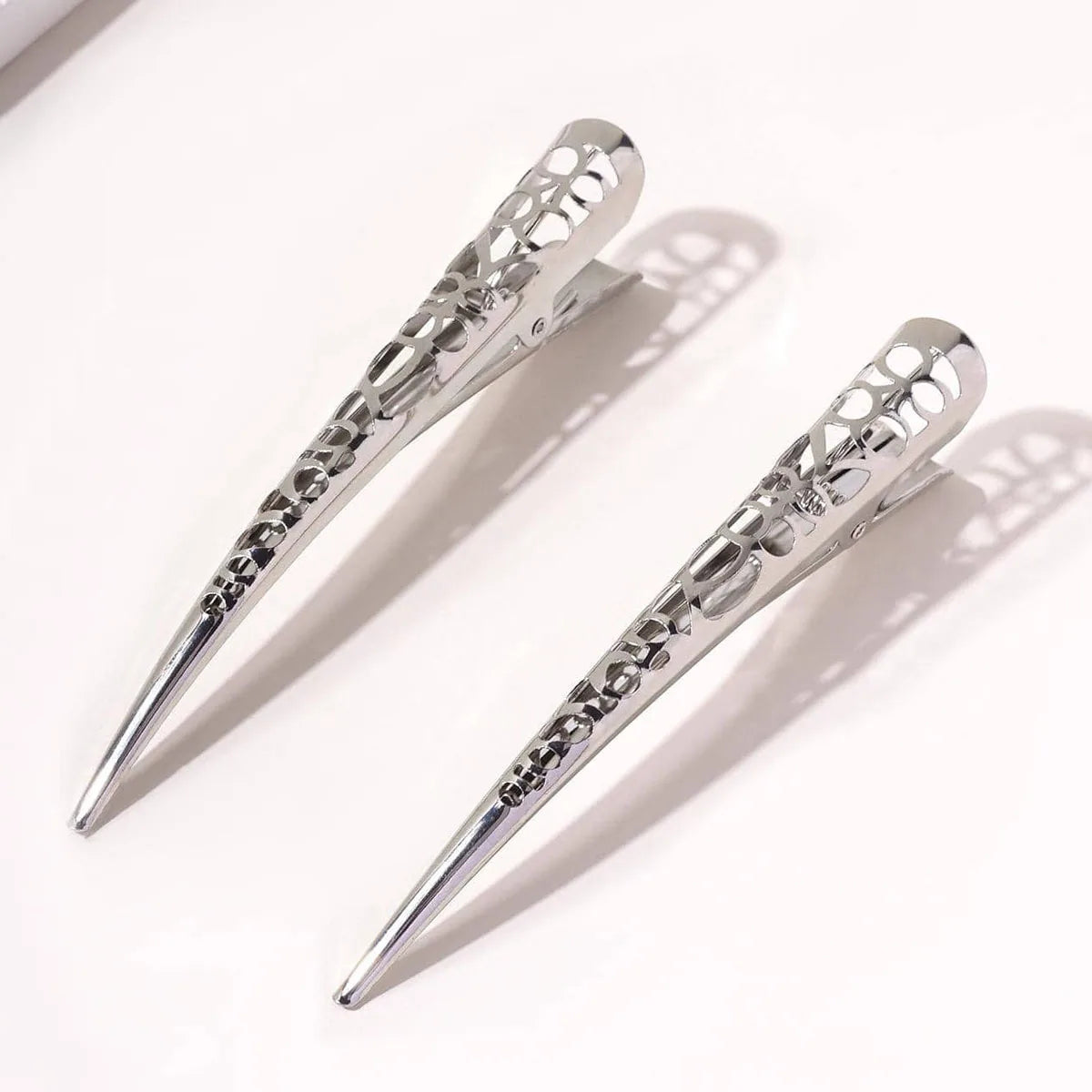 1 par de pinzas largas de metal para el cabello, pinzas con forma de cuerno/dientes de pato, accesorios de peluquería para salón Vue Sliver-hollowout