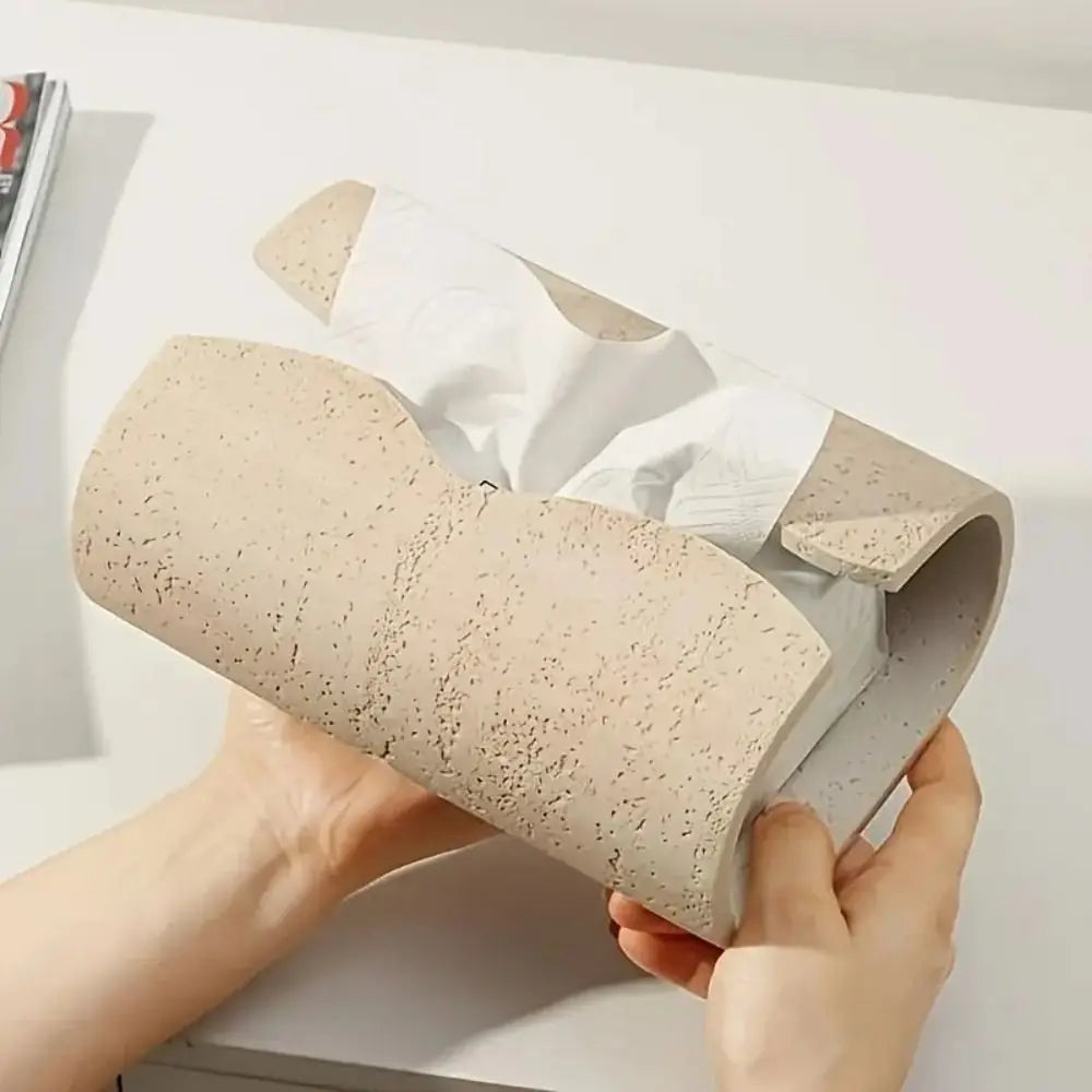 Rectangular Resin Tissue Box Imitation Cave Stone Design Vintage Artistic Napkin Holder Wear-resistant Decorative Vue